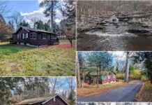 Charming 1945 Vintage Log Cabin Near Waterfalls Offering Historic Character and Natural Beauty